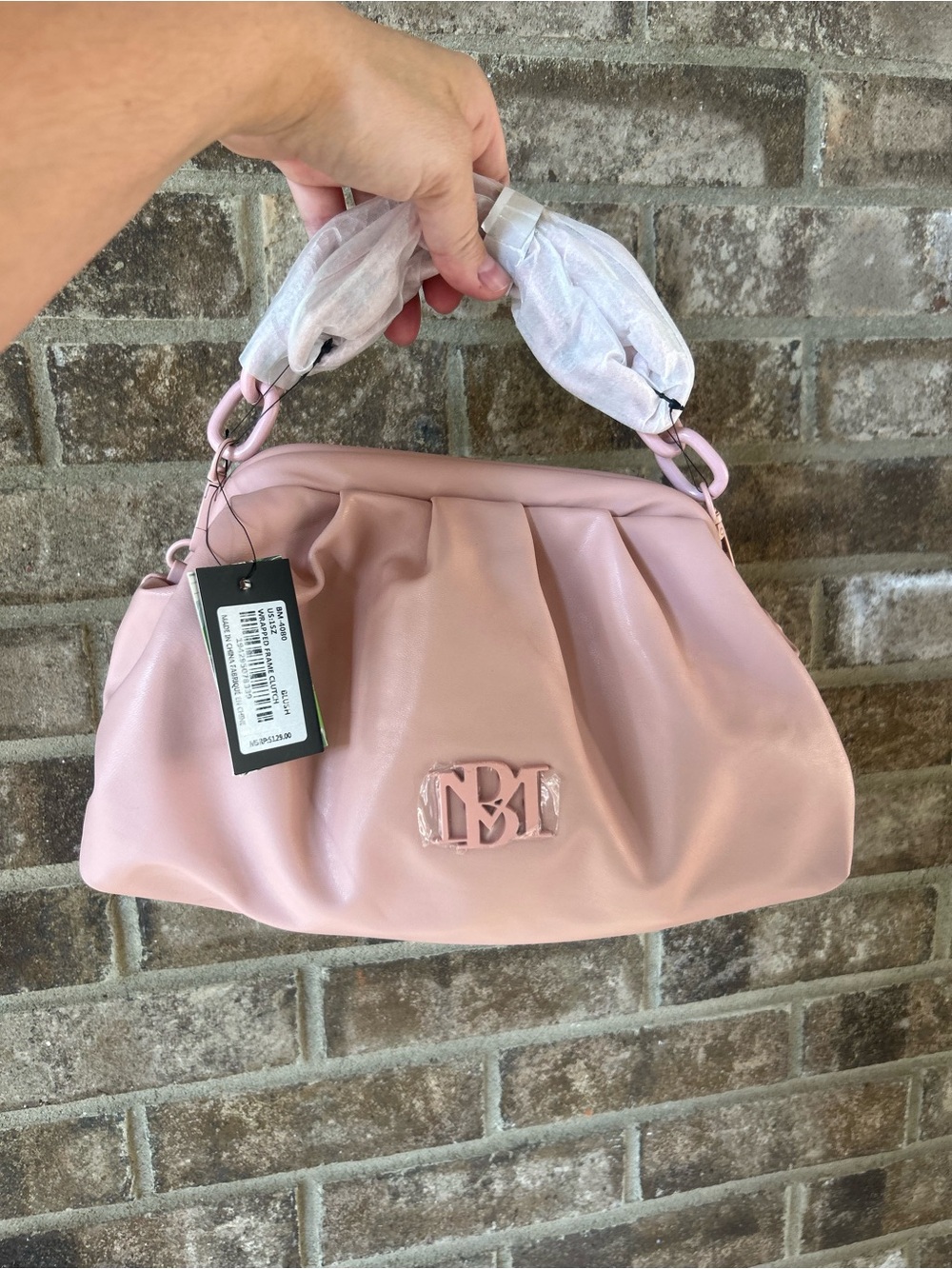 Badgley Mischka Blush Pink Wrapped Frame Clutch Chain Bag BM-4080